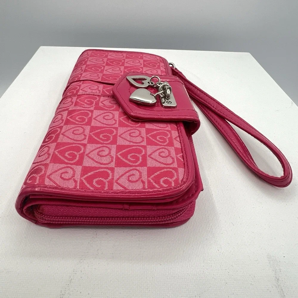 Wristlet Pink Heart Wallet W/Check Book Holder‎ Pink Patent Leather Accents